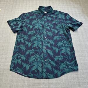 Cotton & Co Shirt Mens Medium Hawaiian Palm Leaf Button Lightweight Aloha Resort